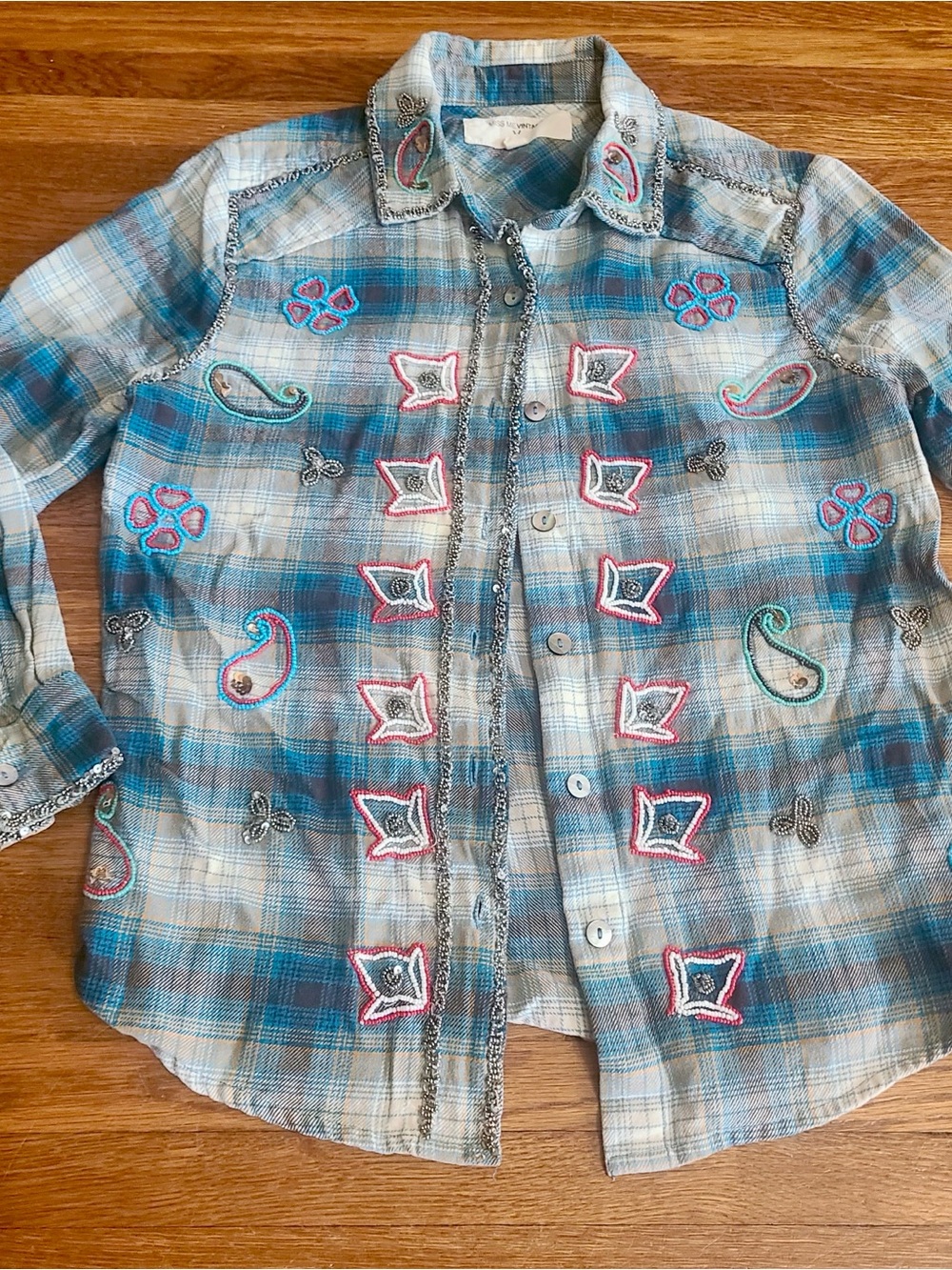 Miss Me Vintage XS flannel button up beaded western boho cowgirl